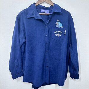 Vintage Disney Eeyore Embroidered Dark Purple Casual Button Up Pooh Women's M